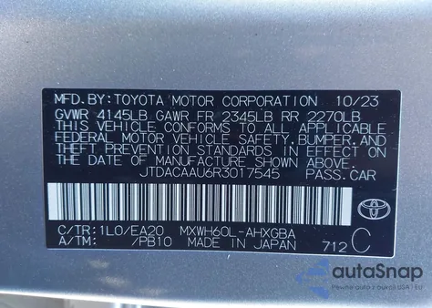 2024 Toyota Prius Xle из США, поврежденный, VIN JTDACAAU6R3017545